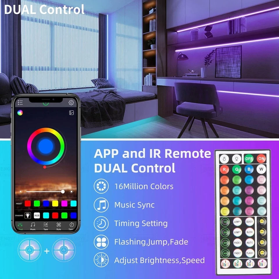 100Ft Led Strip Lights Color Changing Bluetooth Led Lights RGB Music
